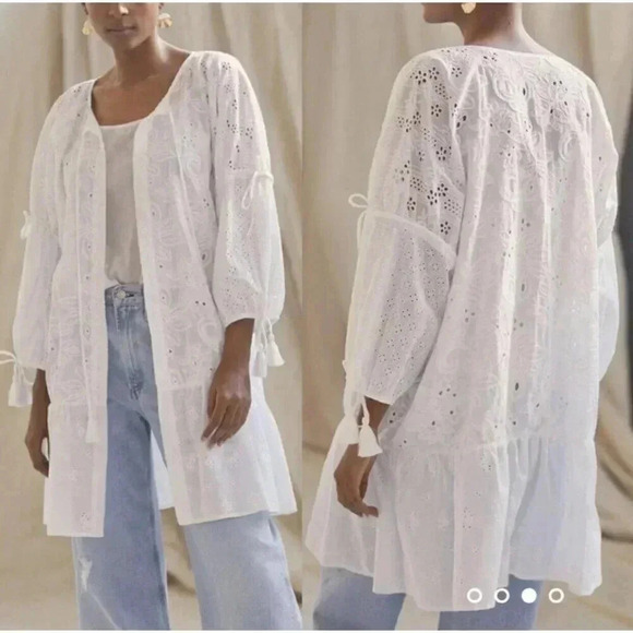 Maeve Sweaters - Maeve by Anthropologie Eyelet Balloon Sleeve Kimono